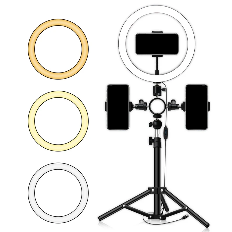 Светодиодный кольцевой светильник для селфи с подставкой штатива 3 держателя