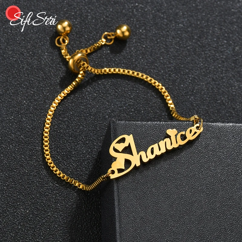 

Sifisrri Customized Name Bracelet Stainless Steel Adjustable Chain Bracelets For Women Kids Personalized Jewelry Gift Pulsera