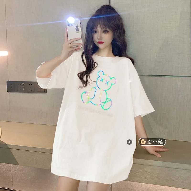 Свободный Топ средней длины ярких цветов Новинка лета футболка в Корейском стиле