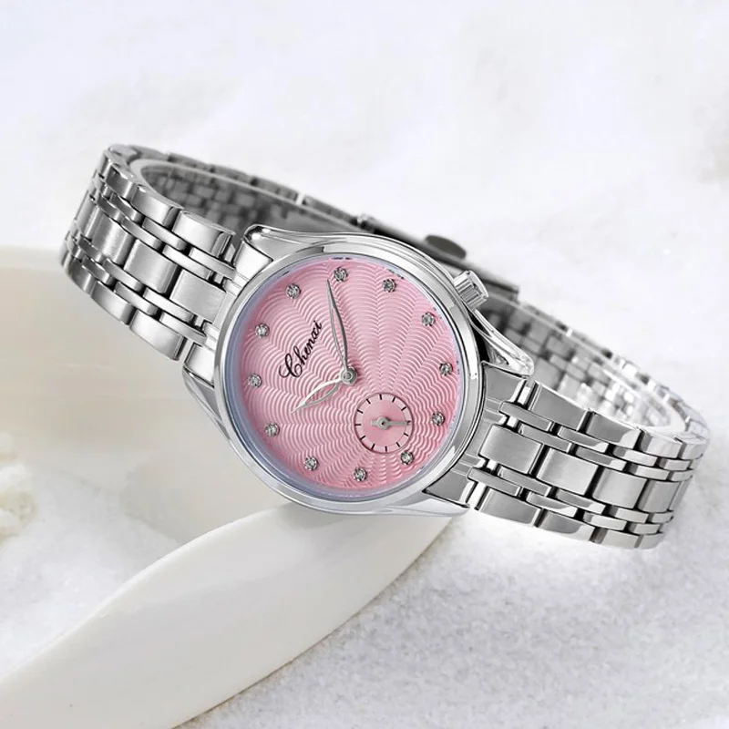 CHENXI Элегантные повседневные женские часы роскошные розовые Серебристые стразы