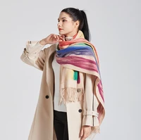 2021 new scarf women winter womens luxury scarves ladies knitted cashmere shawl brand snood warm tassel pashmina rainbow hairy