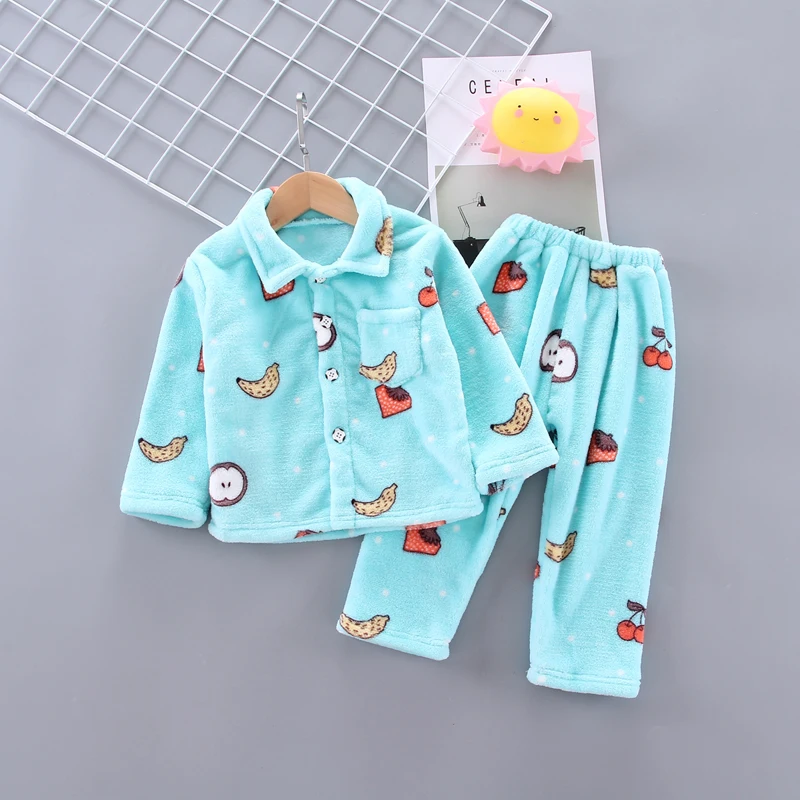 

Winter Flannel Kids Pajamas Sets Child Warm Sleepwear Cartoon cartoon Print Baby Girls Boys Nightwear Children Pajamas For Girls