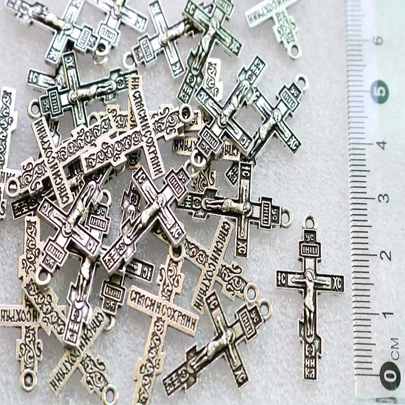 100 pieces / Golden Cross of the Orthodox Church Jesus Crucifix Pendant Handmade Center Jewelry | Украшения и аксессуары