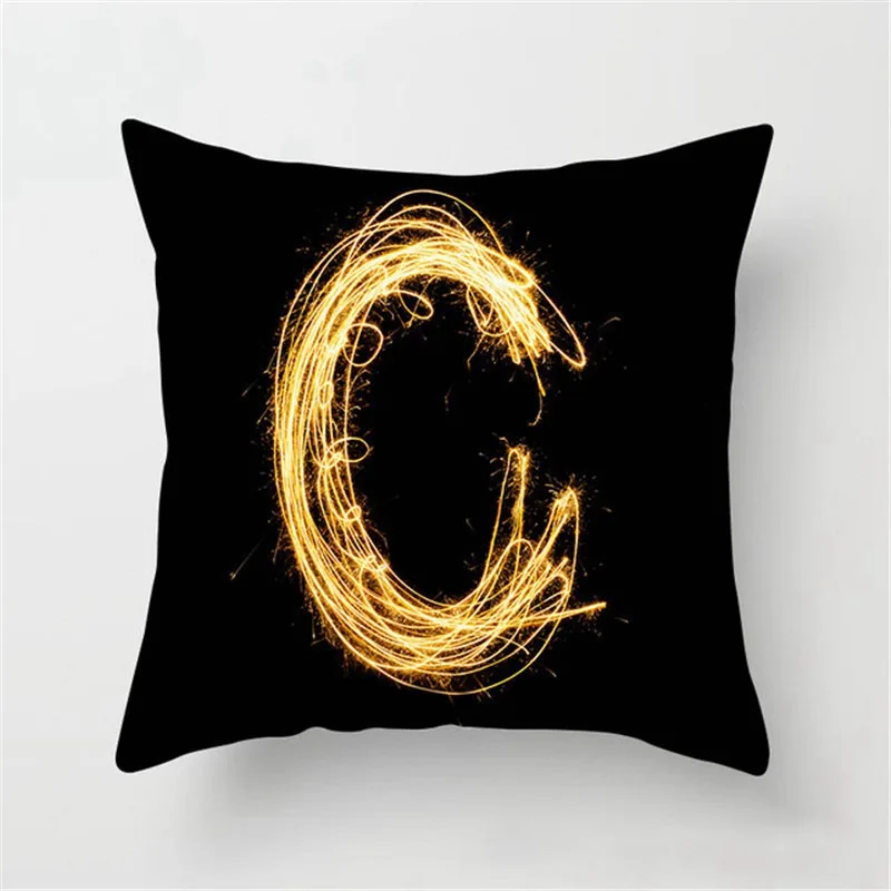 Black And Gold A-Z 26 Letters Cushion Cover Polyester Pillow Case Throw Covers Home Sofa Room Decor cushion cover | Дом и сад