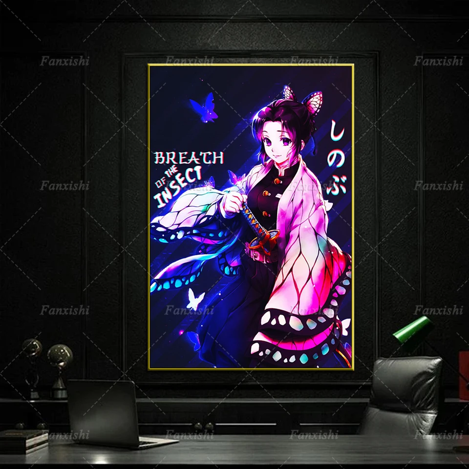 

Wall Art Canvas Painting Anime Demon Slayer Shinobu Posters Abstract Prints Modular Pictures Boy's Living Room Home Decor Frame