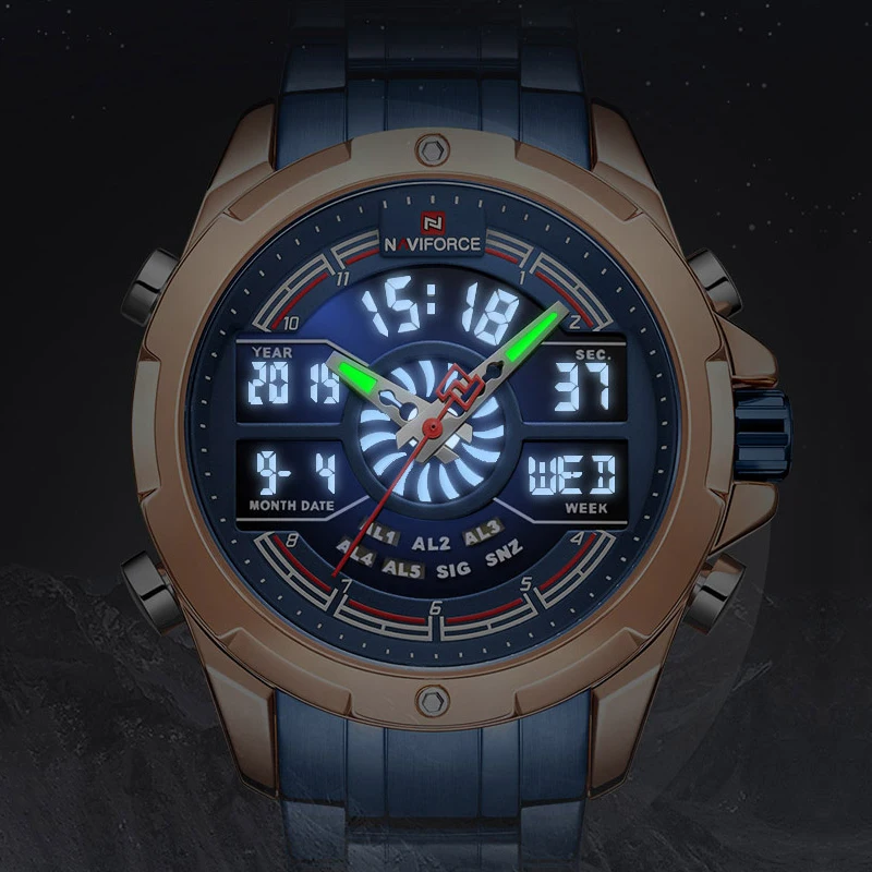NAVIFORCE Лидирующий бренд мужские спортивные кварцевые часы полностью стальные