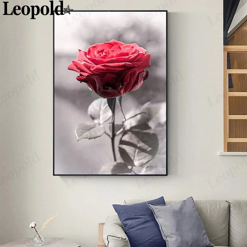 

Nordic Minimalist Red Rose Canvas Poster Single Bunch of Flower Painting Print Wall Art Modern Home Room Decoration Accessories