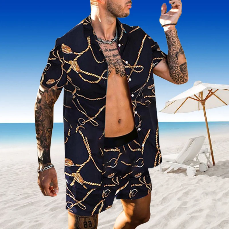 

2021 summer new men set short sleeve shirt and short set men business shorts sets for men