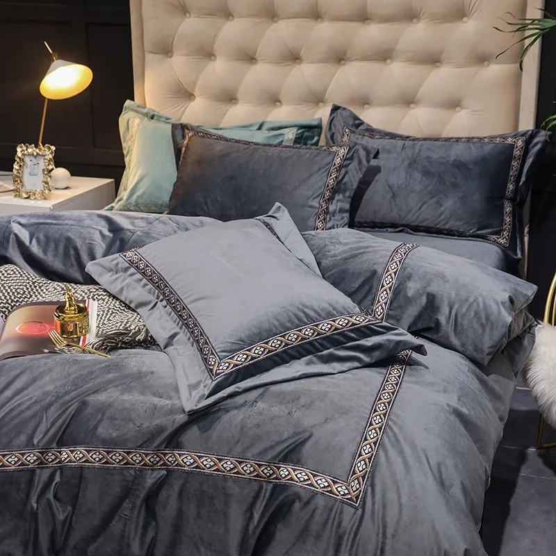 Темно-серый комплект постельного белья вельветовое постельное белье простыня