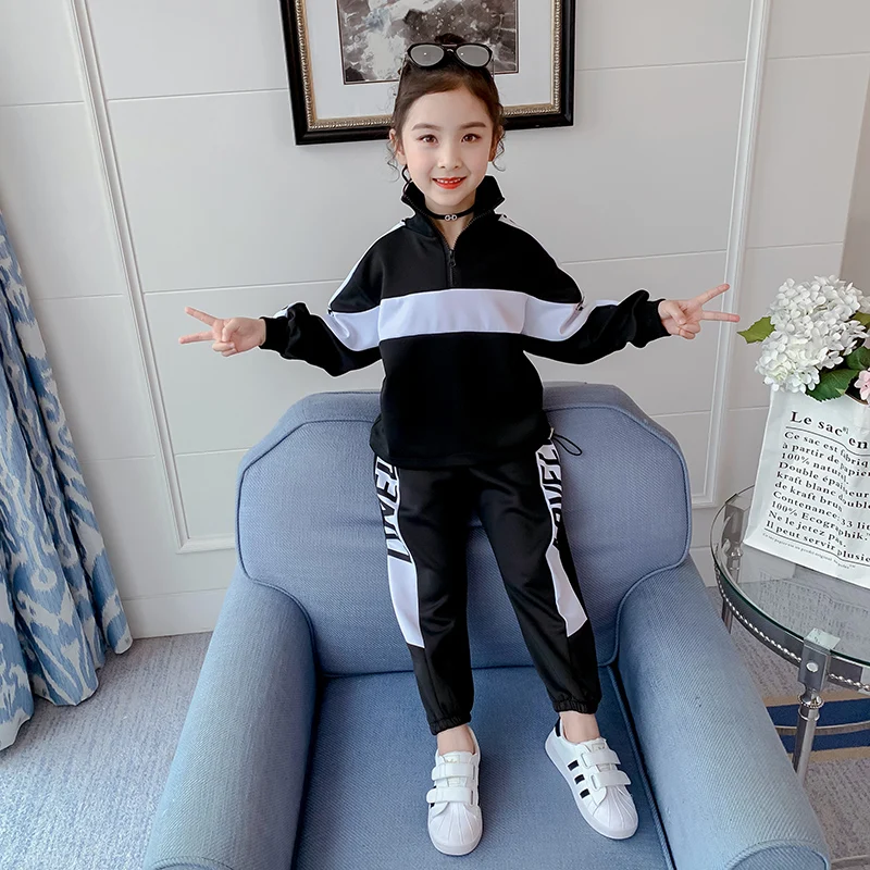 2021 Spring School Kids Side Striped Outfits Top Shirts & Pants 2Pcs Girls Clothing Sets Autumn Teens Sports Clothes For | Детская