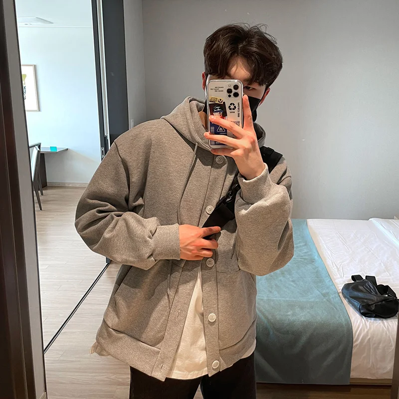 

Новинка 2021, свитер с капюшоном в стиле ins, Мужская тонкая толстовка, трендовая японская модная повседневная куртка