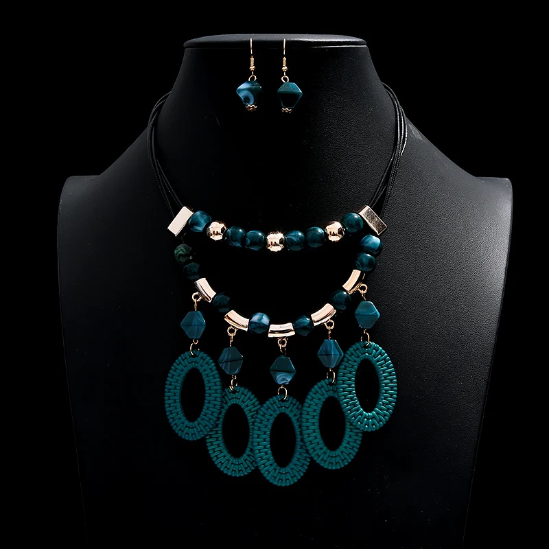 384 Fashion Large Choker Necklaces Earrings Set For Women Exagrated Wedding Jewelry Set Rope Chain Stateme Necklaces Amazing Price - Окраска металла: 384