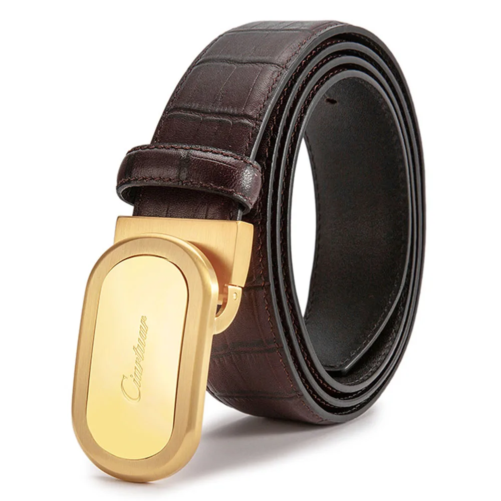 HY1705 Gold Brown Ciartuar ремни кожаный ремень мужской высококачественный роскошный бренд из натуральной кожи черный мужской поясной пояс коричневый кожаный ремень для мужчин s - Цвет: HY1705 Gold Brown