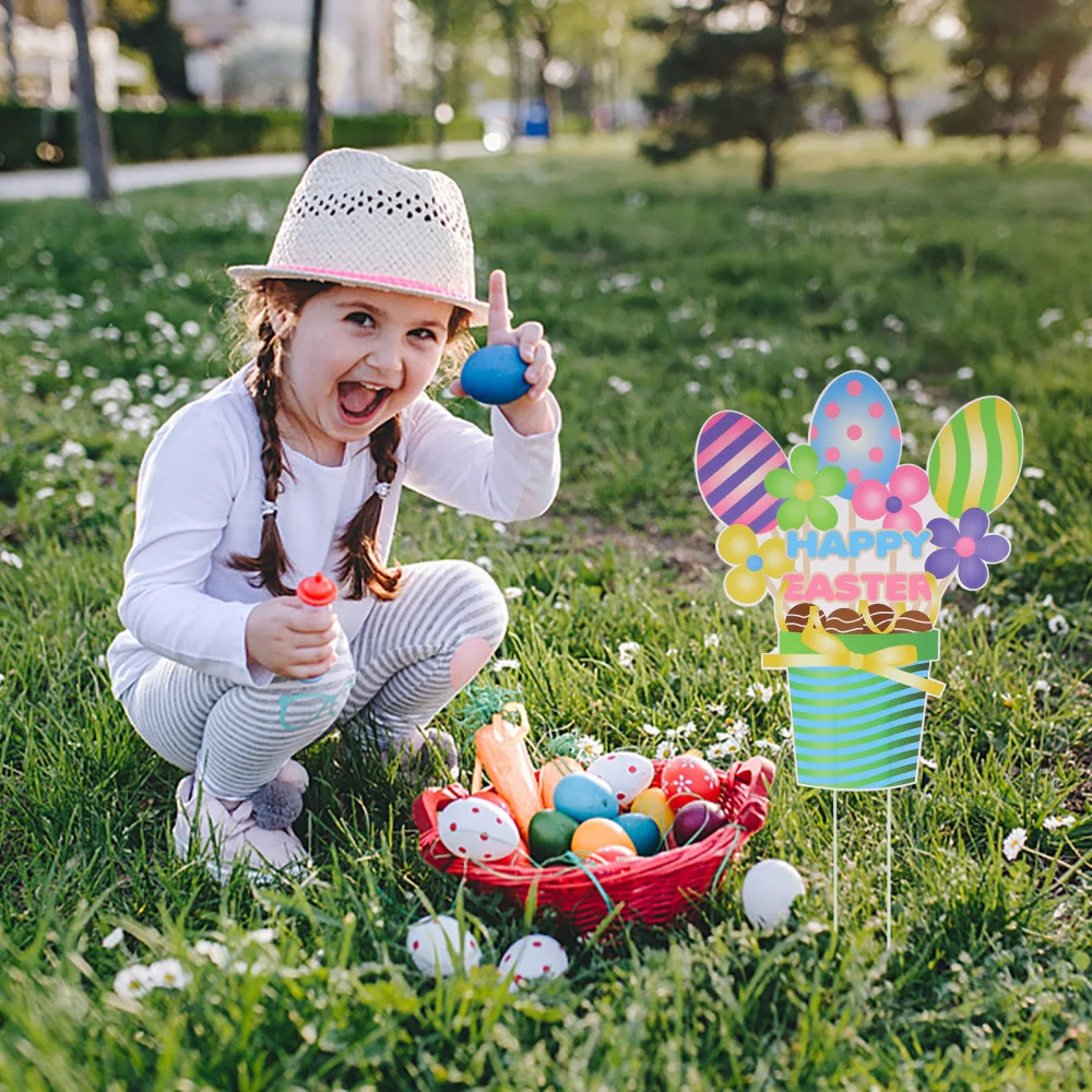 

1pc Easter Yard Sign Garden Lawn Scene DecorationEaster Sign Party Supply