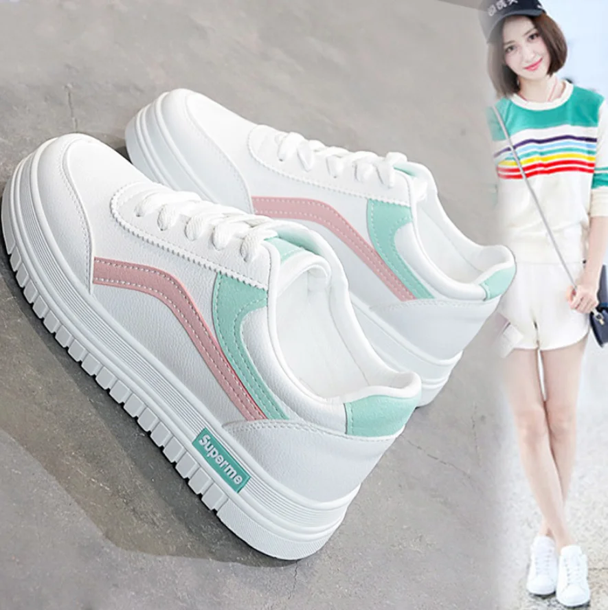 

Summer Women's Shoes Velcro Small White Shoes Female Students Mesh Breathable Leisure Mesh Shoes Thick Soled Sports Board Shoes