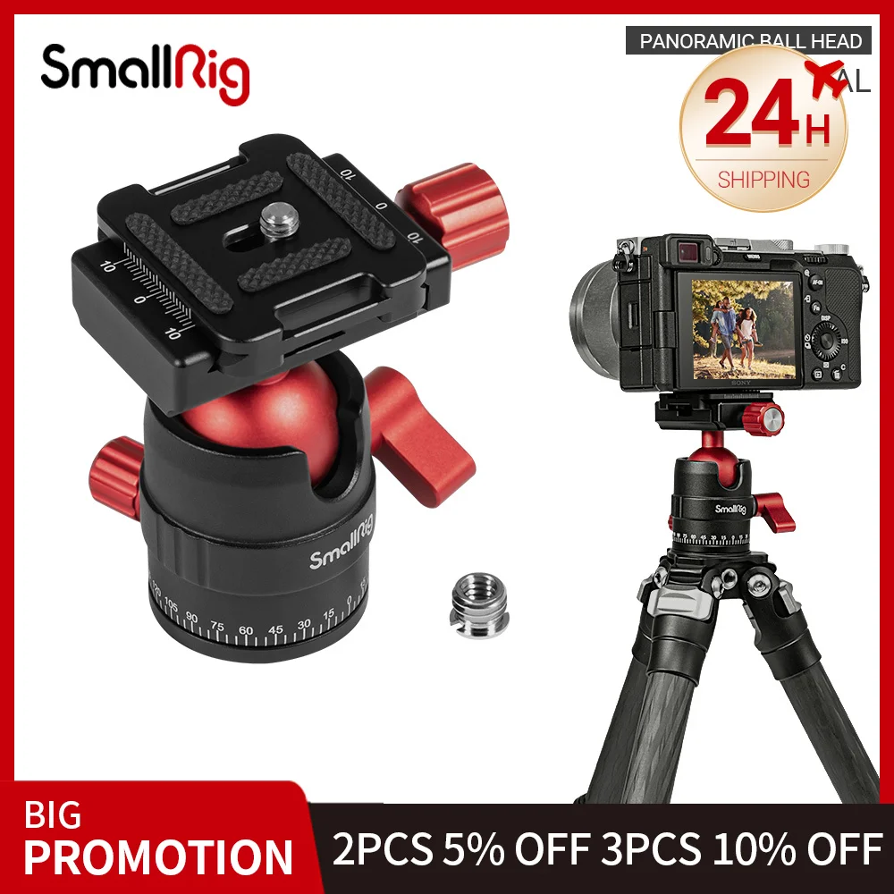 

SmallRig Aluminum Panoramic Ball Head holds up to 5kg With 1/4” to 3/8” screw adapter 3034