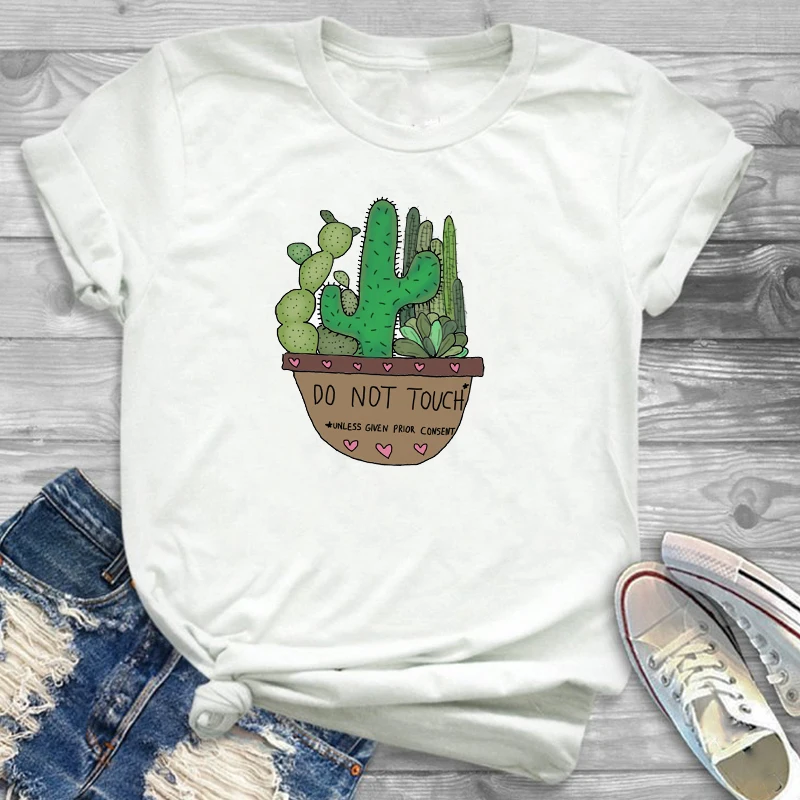 

Women Fashion Free Hug Plants Cactus Print Womens Female Graphic T Shirt T-Shirt Streetwear Camisas Tee Shirt Tees T-shirts