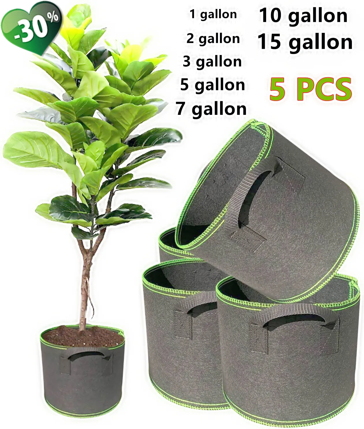 

5 PCS Gallons Pots Plants Bags Outdoor or Indoor Planting Gardening Tool Garden Accessories