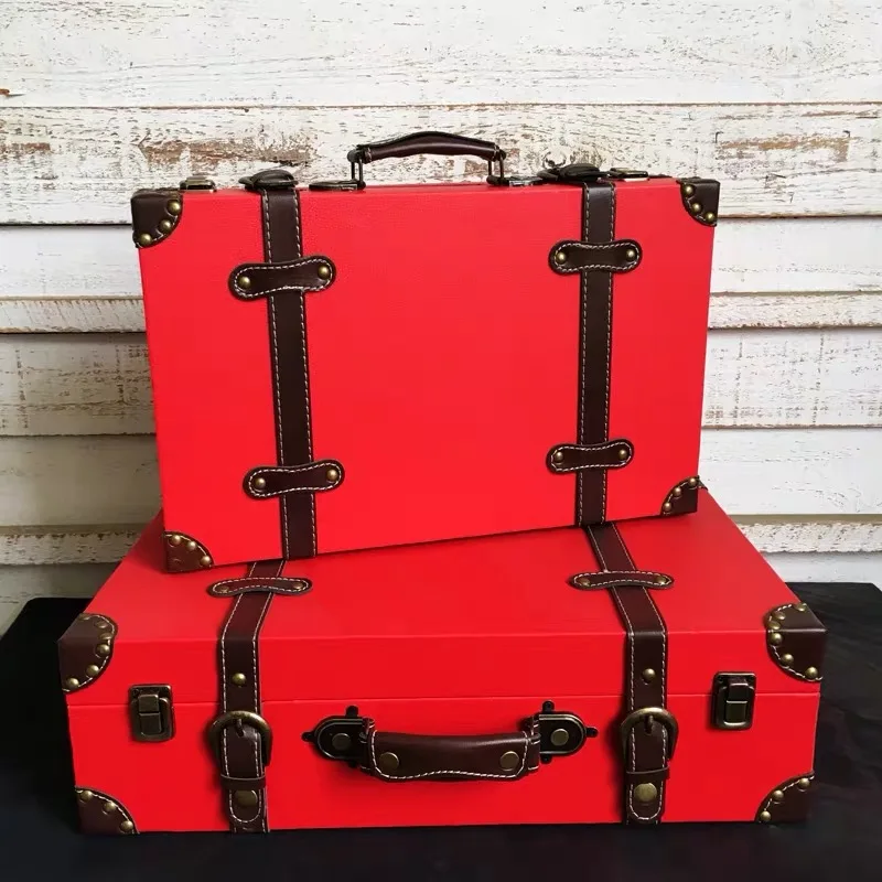red CARRYLOVE 1" 16" дюймов Ретро деревянная коробка антикварная ручная багажная сумка коробка винтажный чемодан набор - Цвет: red
