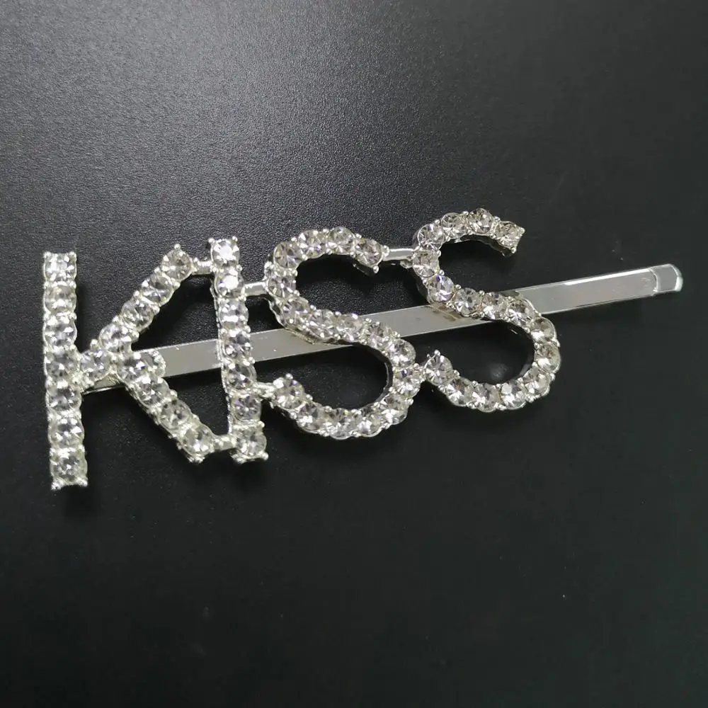 KISS Свадебные буквы со стразами, заколки для волос, не скользящие, блестящие, металлические, серебристые, с именем, заколки для волос, шикарные свадебные аксессуары для волос - Окраска металла: KISS