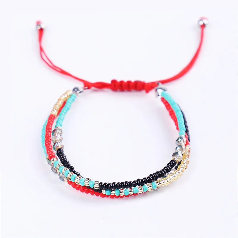 Регулируемый трехслойный многоцветный богемный браслет с бусинами Миюки и для