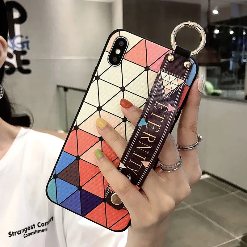 6 Мягкий ТПУ чехол для телефона для iphone 7 8 6 6s Plus 5 5S SE чехол для iphone X Xs 11 Pro Чехол для MAX XR розовые чехлы с цветами с ремешком на запястье - Цвет: 6