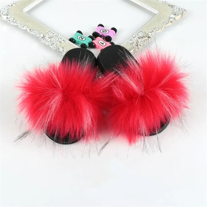 

Summer Kids Slippers Fluffy Faux Fur Slides Furry Flat Children Rainbow Shoes Girls Fur Sandals