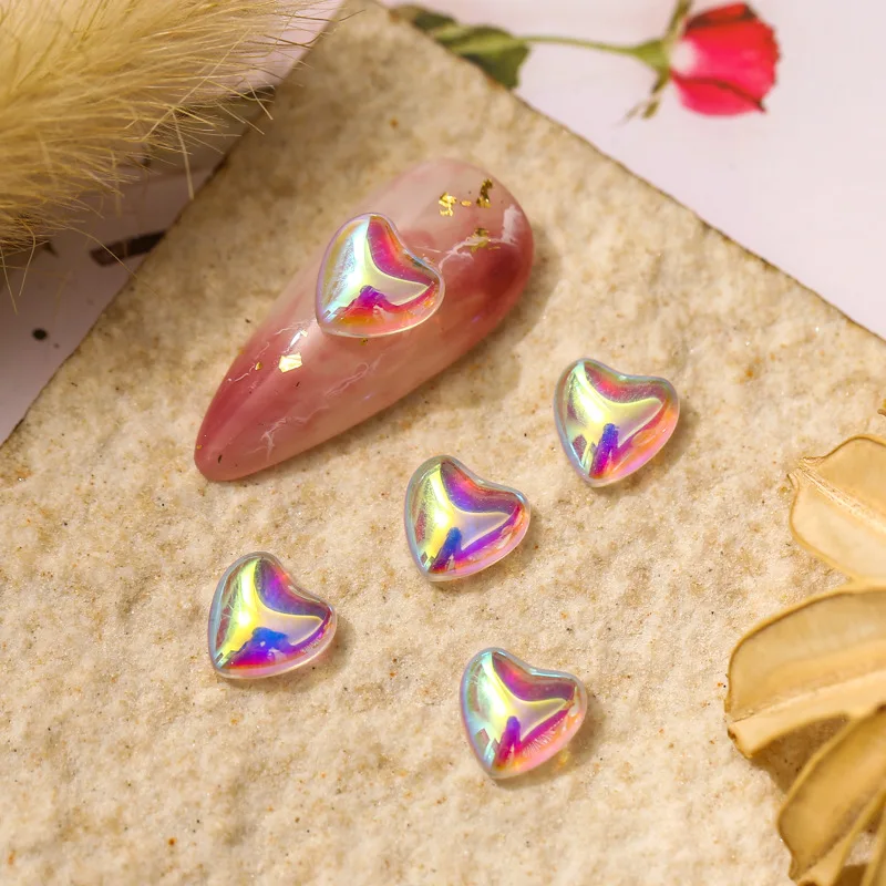 

100PCS Aurora Heart 3D Crystal Flatback Glass Rhinestones for Nails Decoration,Manicure Loose Transparent Stones Wholesale*HGK12