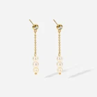 14K золотые треугольные серьги из нержавеющей стали с белым цирконием и длинной цепочкой, три жемчуга, серьги-подвески для женщин, вечерние ювелирные украшения, подарок