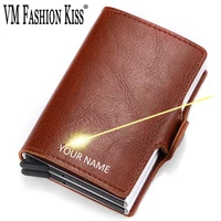 vm fashion kiss 8 colors vintage custom engraving wallet menwomen crazy horse pu leather rfid safety blocking wallets id purse