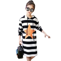kids striped dresses for girls long t shirt hooded girls dresses autumn cotton clothes for girls christmas 5 6 8 10 12 13 years