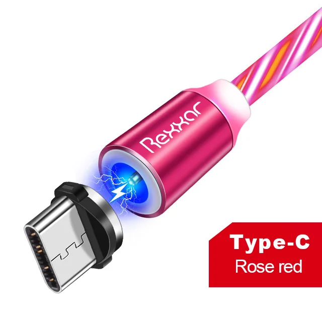 Type C Rose Rexxar Магнитный кабель type C Micro USB светодиодный магнитный usb-кабель для зарядки для Apple IPhone X 7 8 6 Xs Max XR samsung s9 Xiaomi шнур - Цвет: Type C Rose