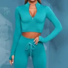 Бесшовный Женский комплект для йоги, тренировочные рубашки, спортивные штаны, бюстгальтер, одежда для тренажерного зала, короткий топ с высокой талией, леггинсы для бега, спортивный комплект