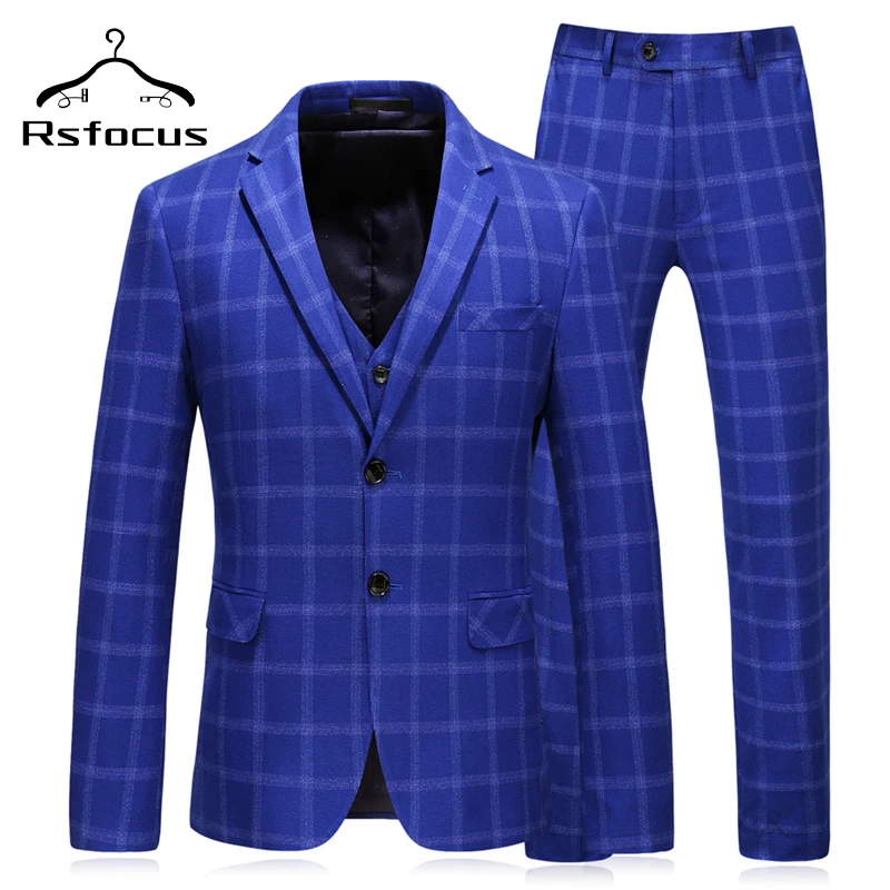 Мужской Клетчатый костюм Rsfocus из 3 предметов 2018 облегающие свадебные костюмы