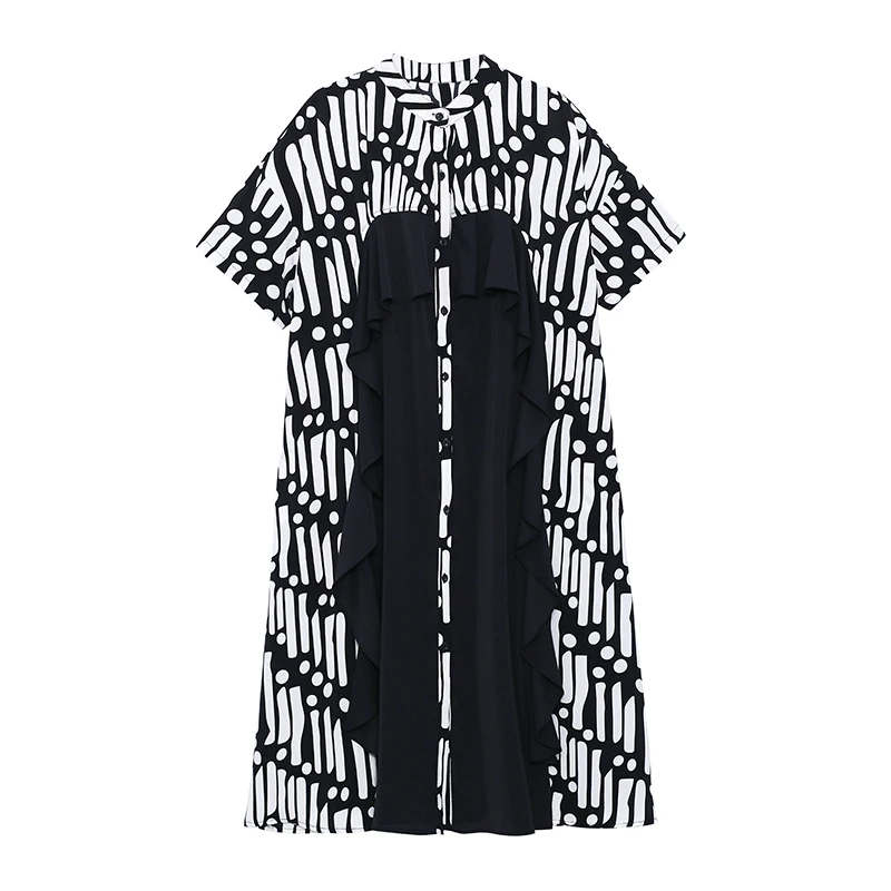 

SuperAen Summer Female 2021 New Summer Black Stitching Dress Loose and Thin Straight Temperament Streetwear Printed Long Dress