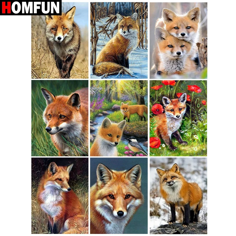 Алмазная живопись HOMFUN картина животное лиса прямоугольная/круглая украшение для