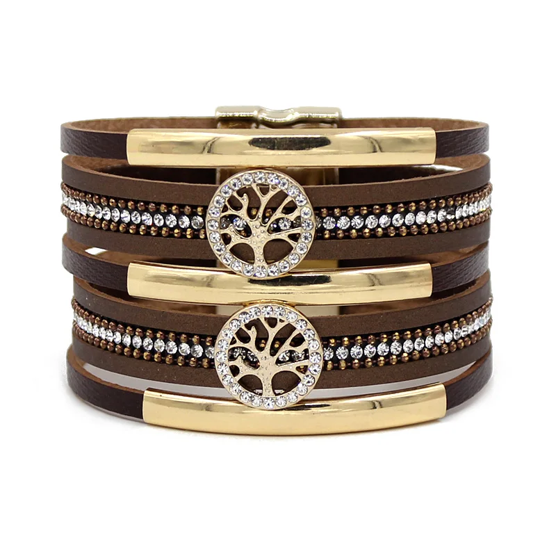 Ювелирные изделия VONNOR браслеты для женщин многослойный кожаный шнур Стразы