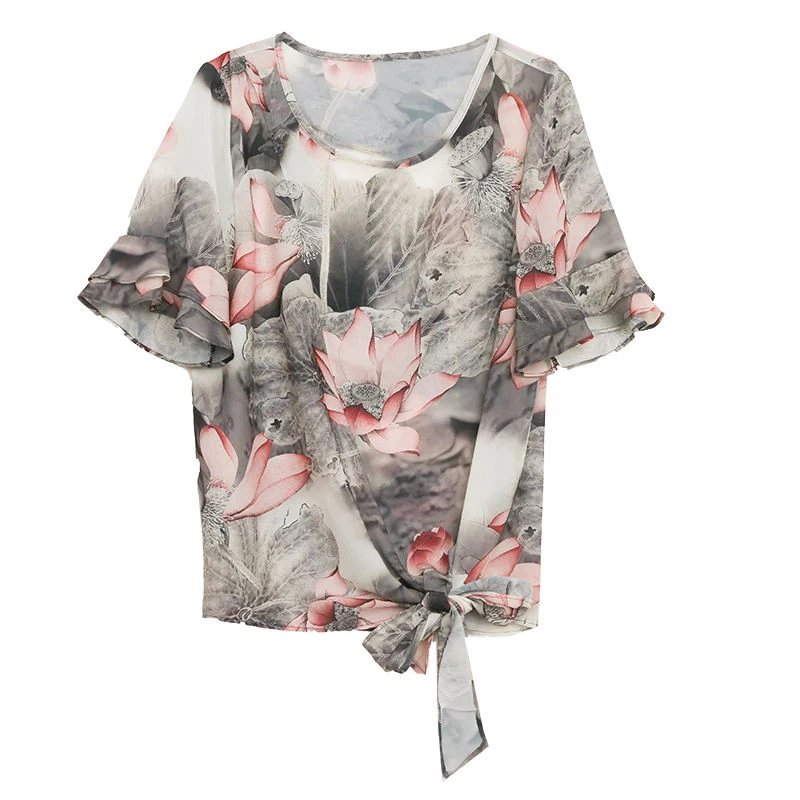 Женские шифоновые Блузки Рубашки Летние повседневные стильные цветочные принты