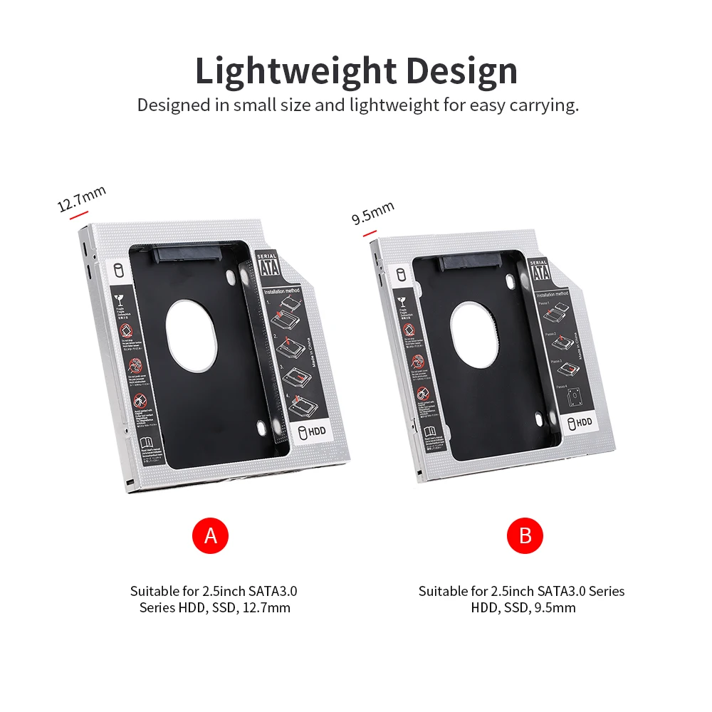 Алюминиевый сплав SATA3.0 2nd HDD Caddy 12 7 мм 2 5 дюймов корпус SSD для настольных ПК