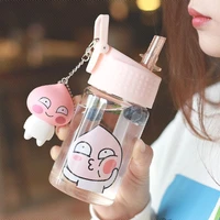 kawaii glass water bottle with straw for girl adults cute cartoon outdoor portable leak proof student drinking cup with storage