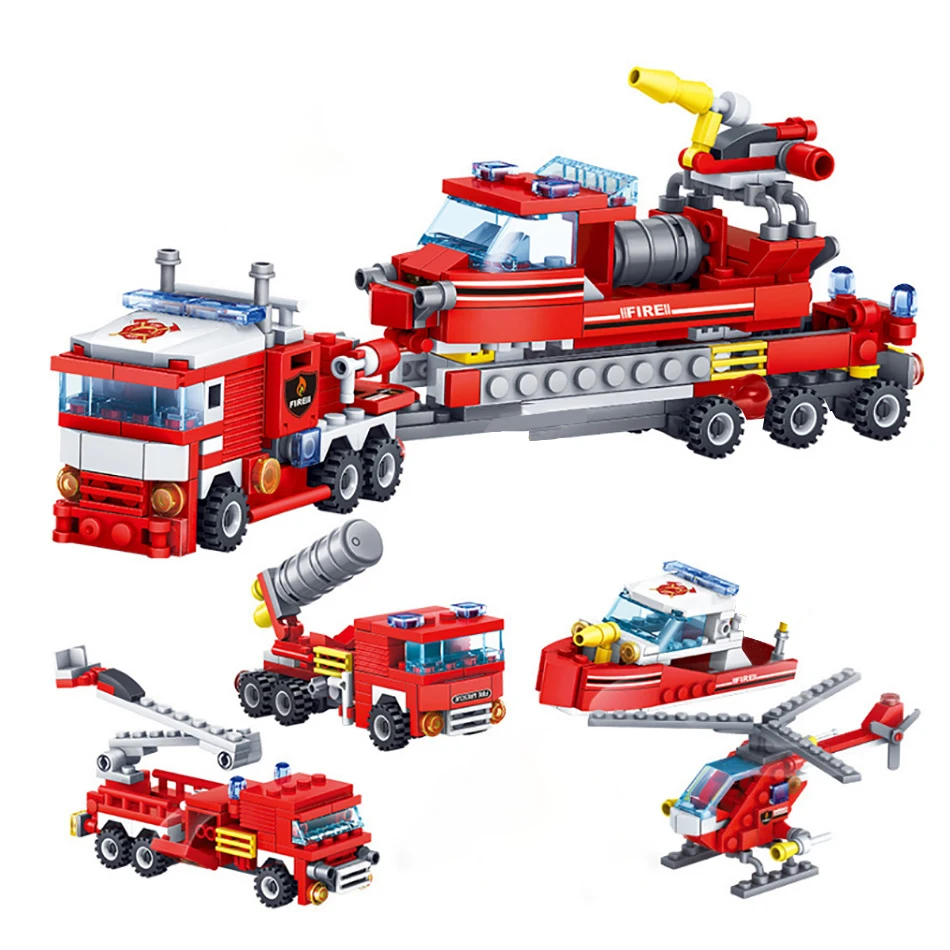 Пожарные грузовики автомобиль Вертолет Лодка 348 шт Строительные блоки