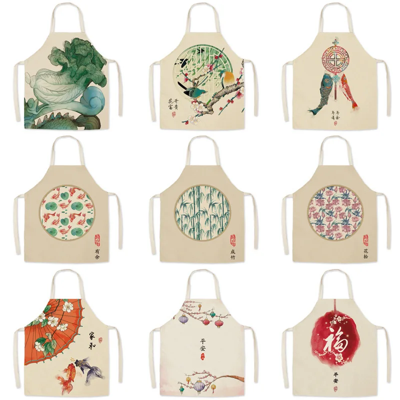 

Простой кухонный фартук с мультяшным принтом, льняные фартуки без рукавов для женщин, нагрудники для бариста для выпечки, передники, инстру...