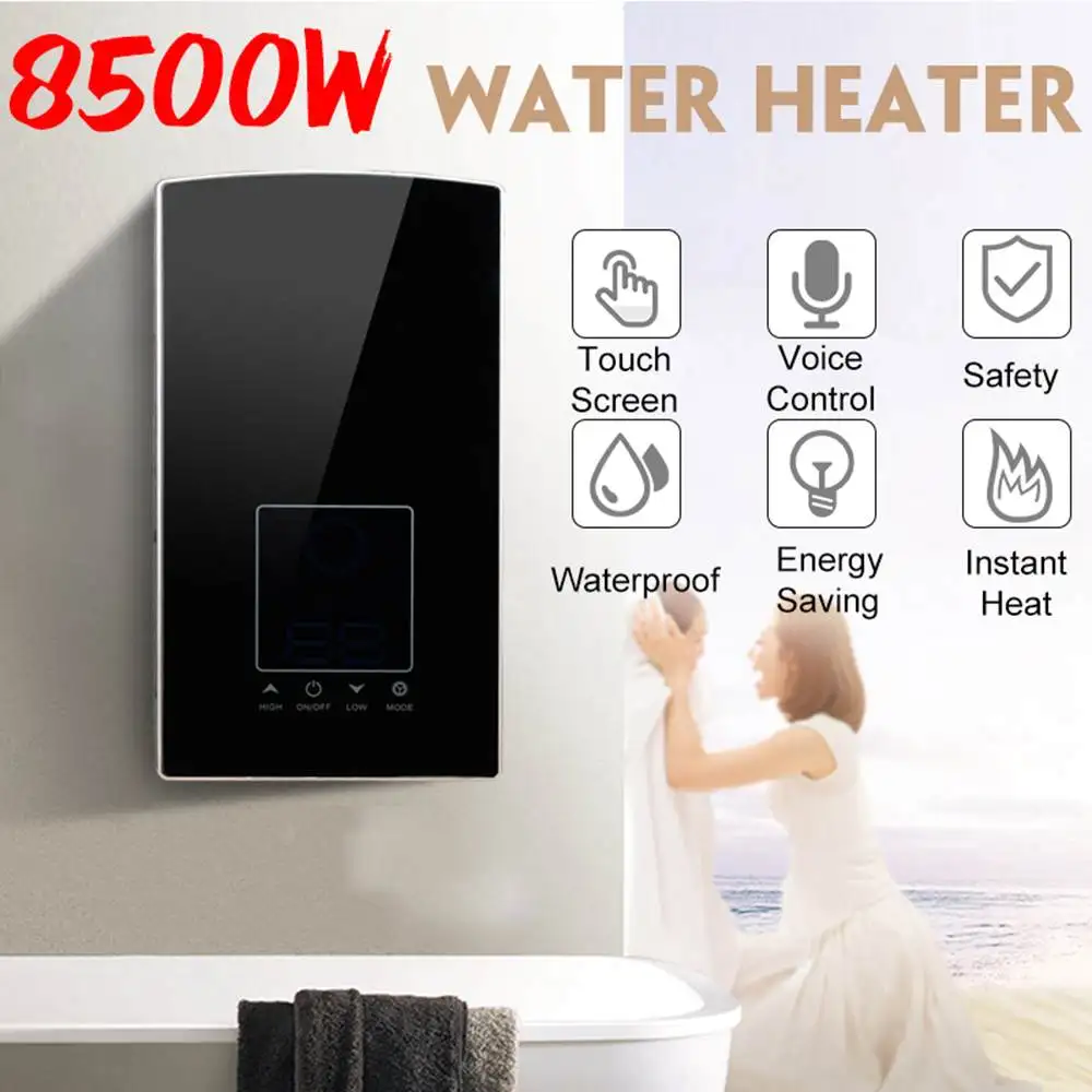 Электрический водонагреватель для ванной комнаты 8500 Вт с голосовым управлением