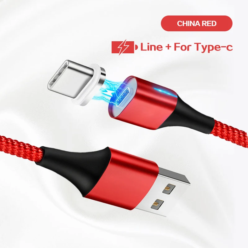 Red For Type C Магнитный кабель 3A для быстрой зарядки, кабель Micro USB type C для Android iPhone X XS MAX XR, магнитный usb-кабель для зарядки, нейлоновый шнур для передачи данных - Цвет: Red For Type C