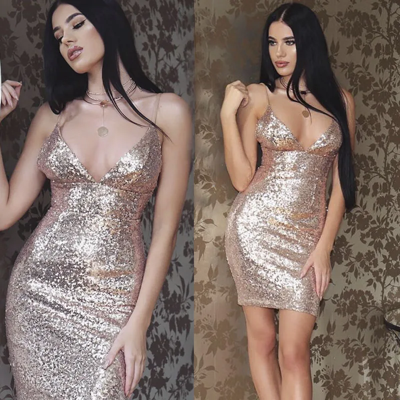 Розовое Золотое платье с блестками Клубное для дискотеки блестящее сексуальное