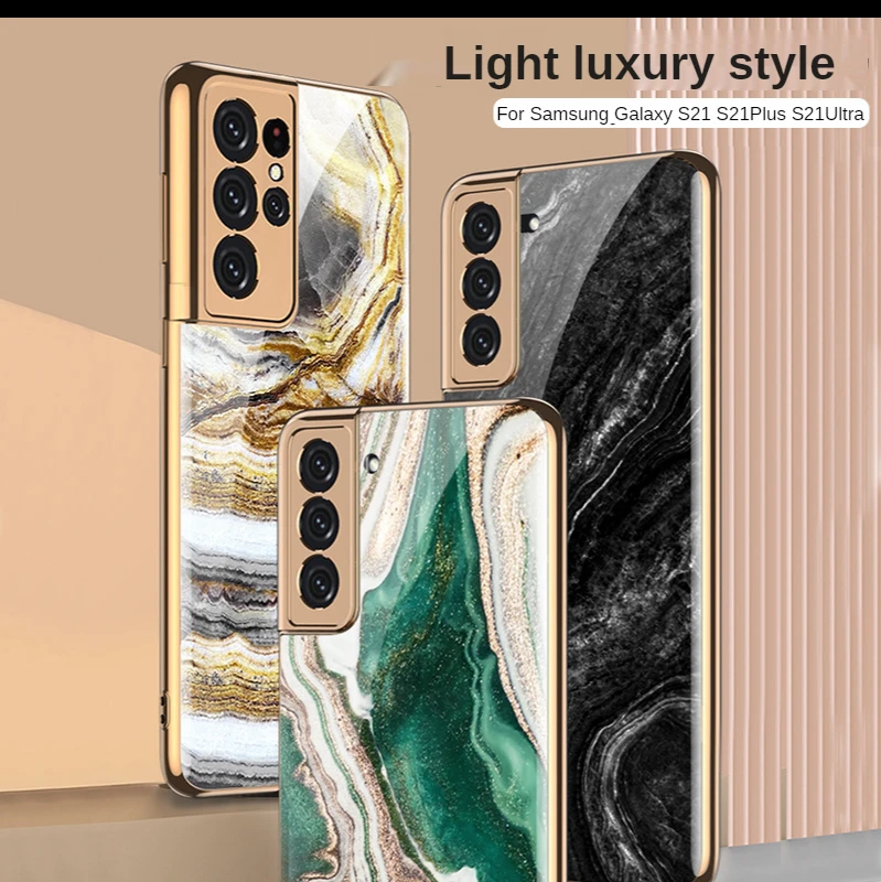 

Plain Tempered Glass Phone Cases For Samsung Galaxy S21 S21Plus S21Ultra S21FE Cover Anti-knock Protector Shockproof Shell Funda