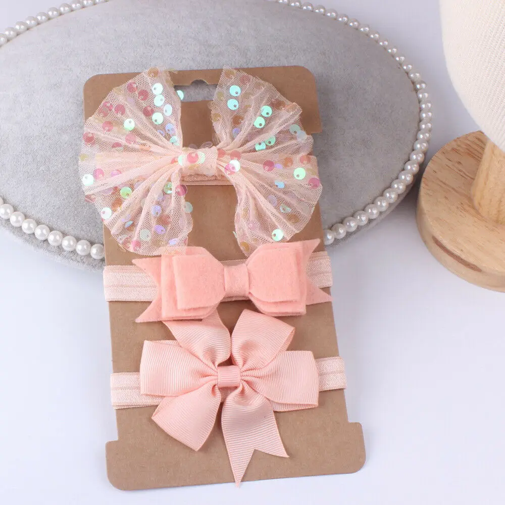 3Pcs/Set Kids Cute Glitter Sequins Big Bow Flower Headbands Baby Girl Toddler Hair Band Headwear White Beige Gray Pink Orange | Аксессуары