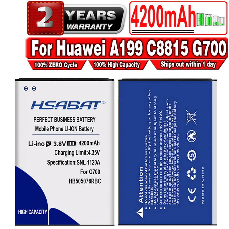 Аккумулятор HSABAT 4200 мАч HB505076RBC мобильный телефон для Huawei A199 C8815 G606 G610 G710 G716 G610S G700