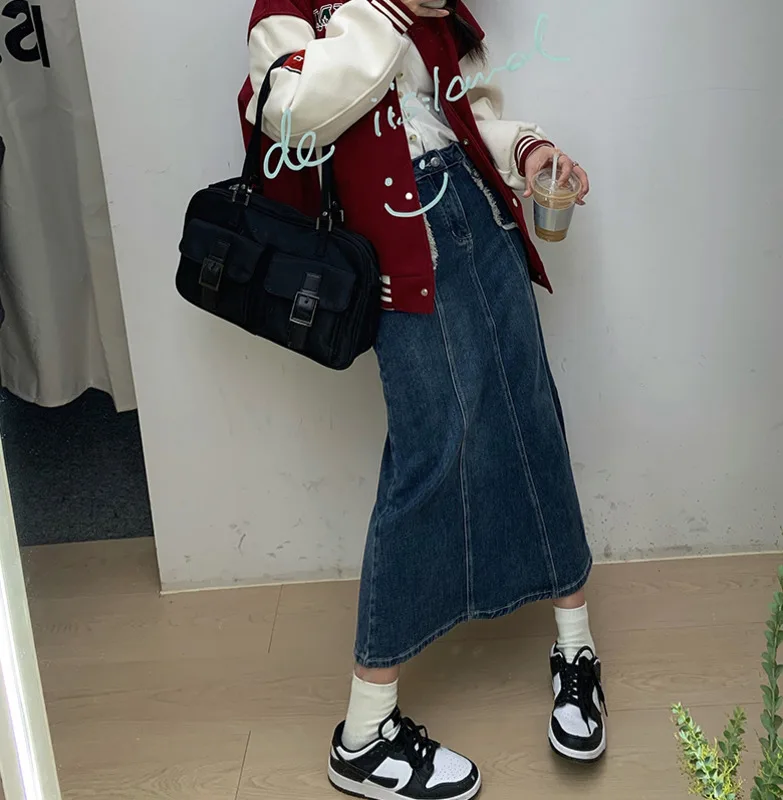 Женская тонкая юбка с высокой талией оборками и юбка-годе на осень зиму 2021 |