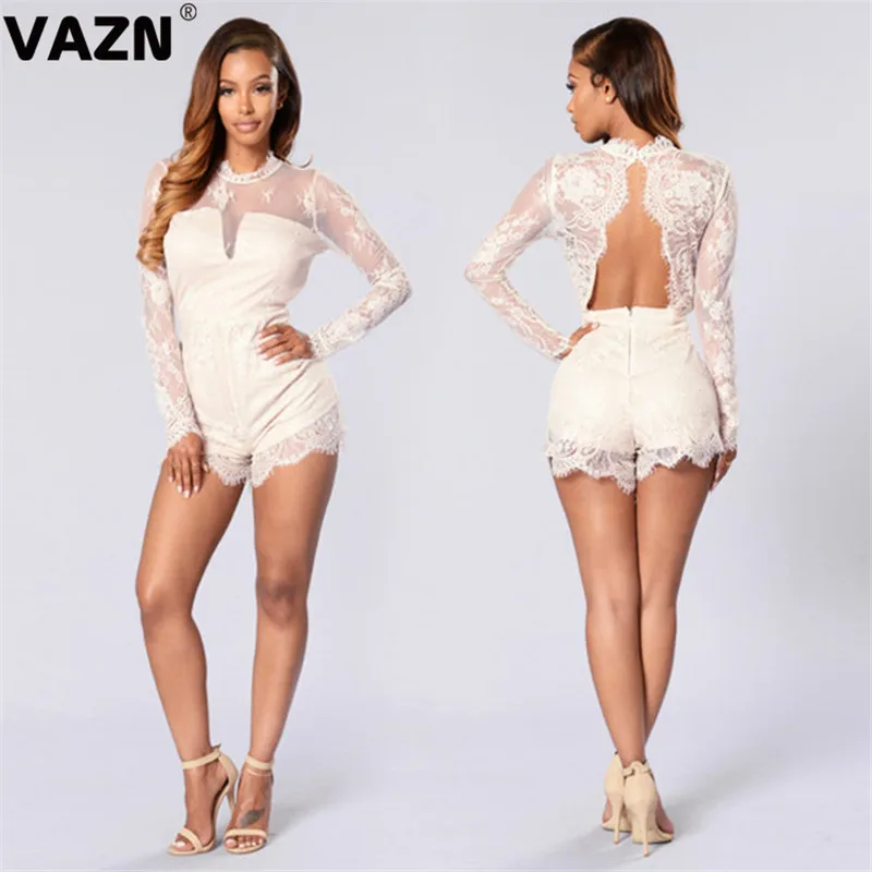 Лето 2020 сексуальный женский комбинезон с длинным рукавом на молнии открытой